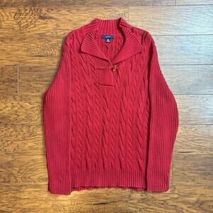 Chaps Red Cable Knit Cotton Shawl Toggle Neck Sweater SIze 2X